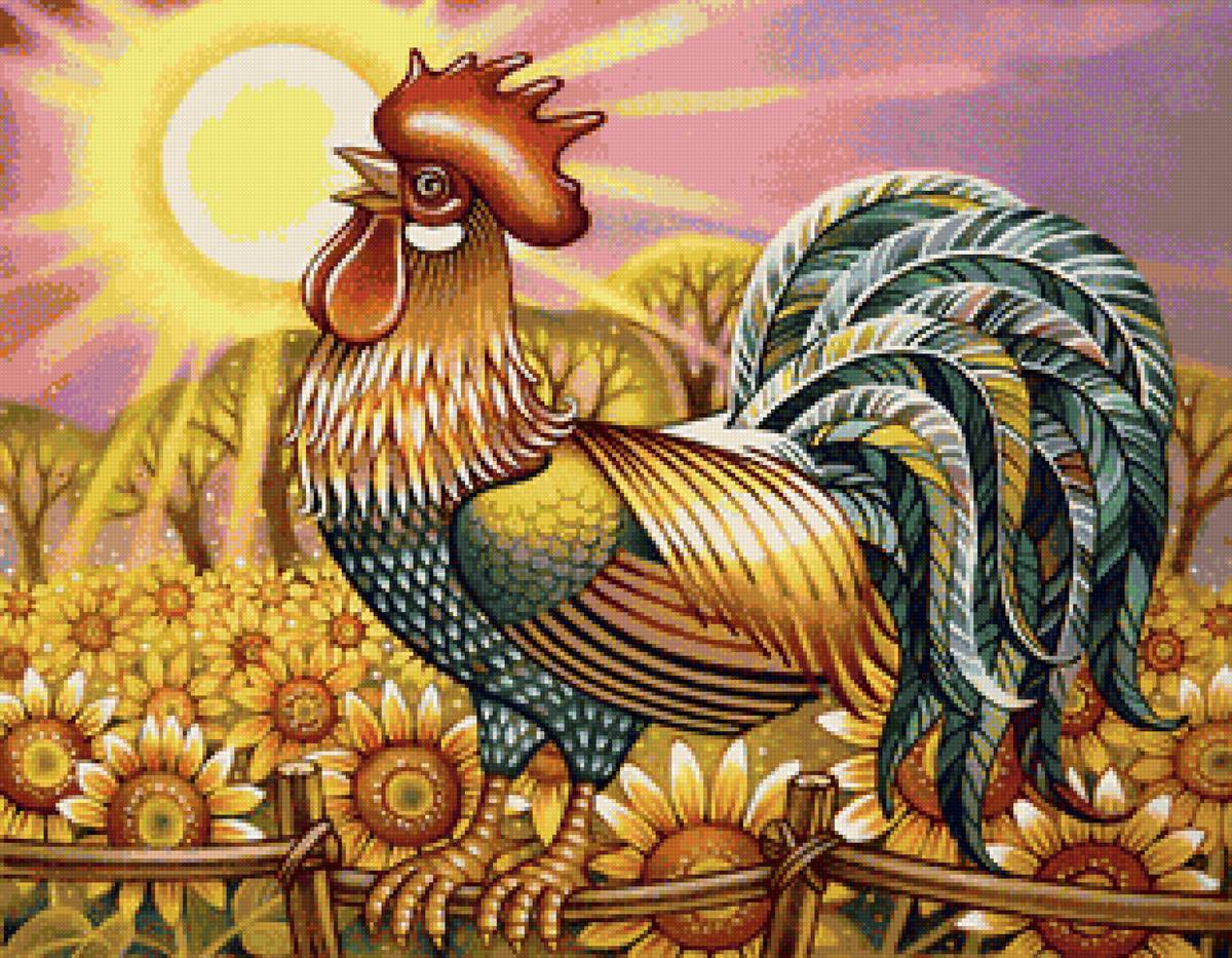 Петушок и подсолнухи - предпросмотр