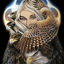 Схема вышивки «Девушка и птицы.»