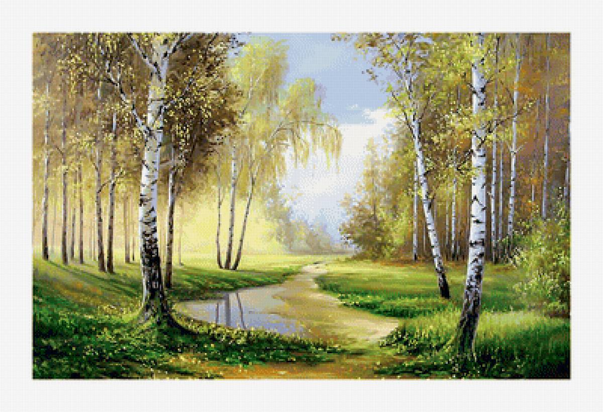 Пейзаж с берёзами. - живопись, березы, природа, пейзаж - предпросмотр