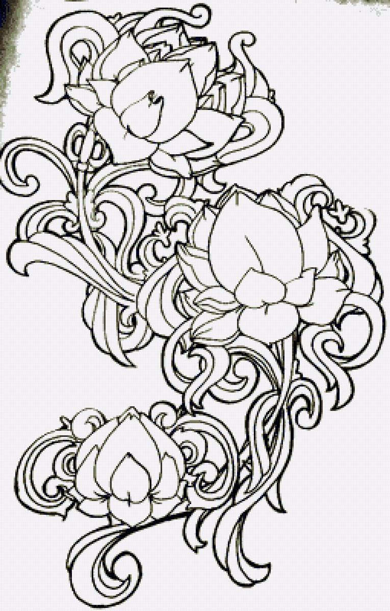 Лотосы - монохром - предпросмотр