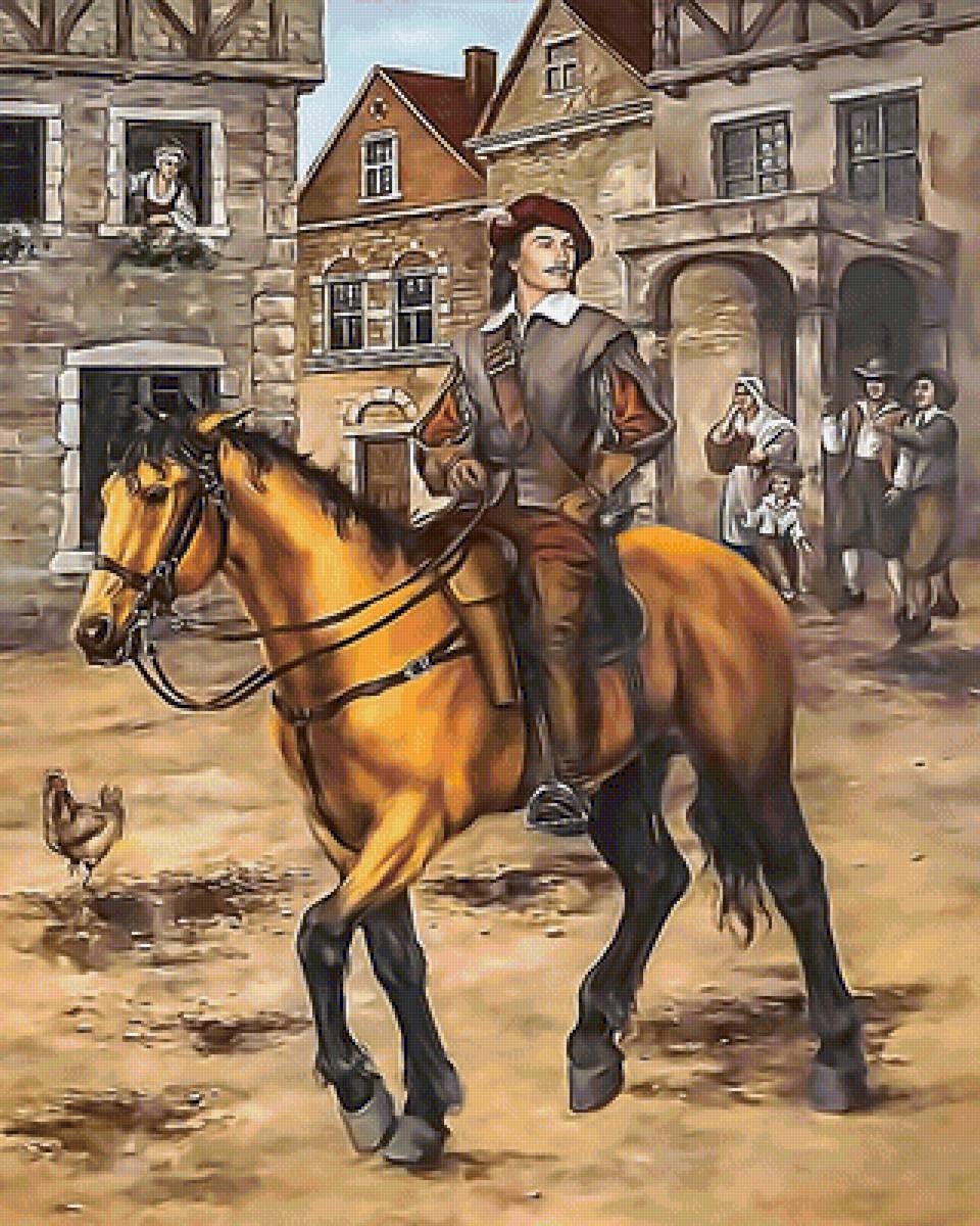 №2049603 - старый город, площадь, лошадь, всадник, люди - предпросмотр