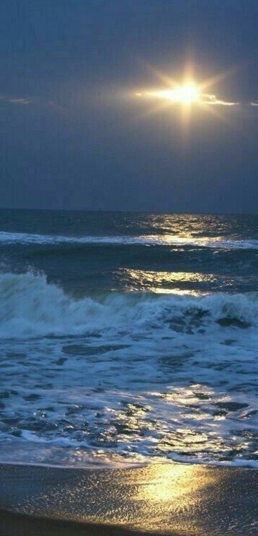 Лунная дорожка - природа, пейзаж, луна, море, волны, ночь - оригинал