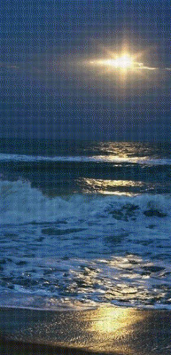 Лунная дорожка - волны, море, природа, луна, ночь, пейзаж - предпросмотр