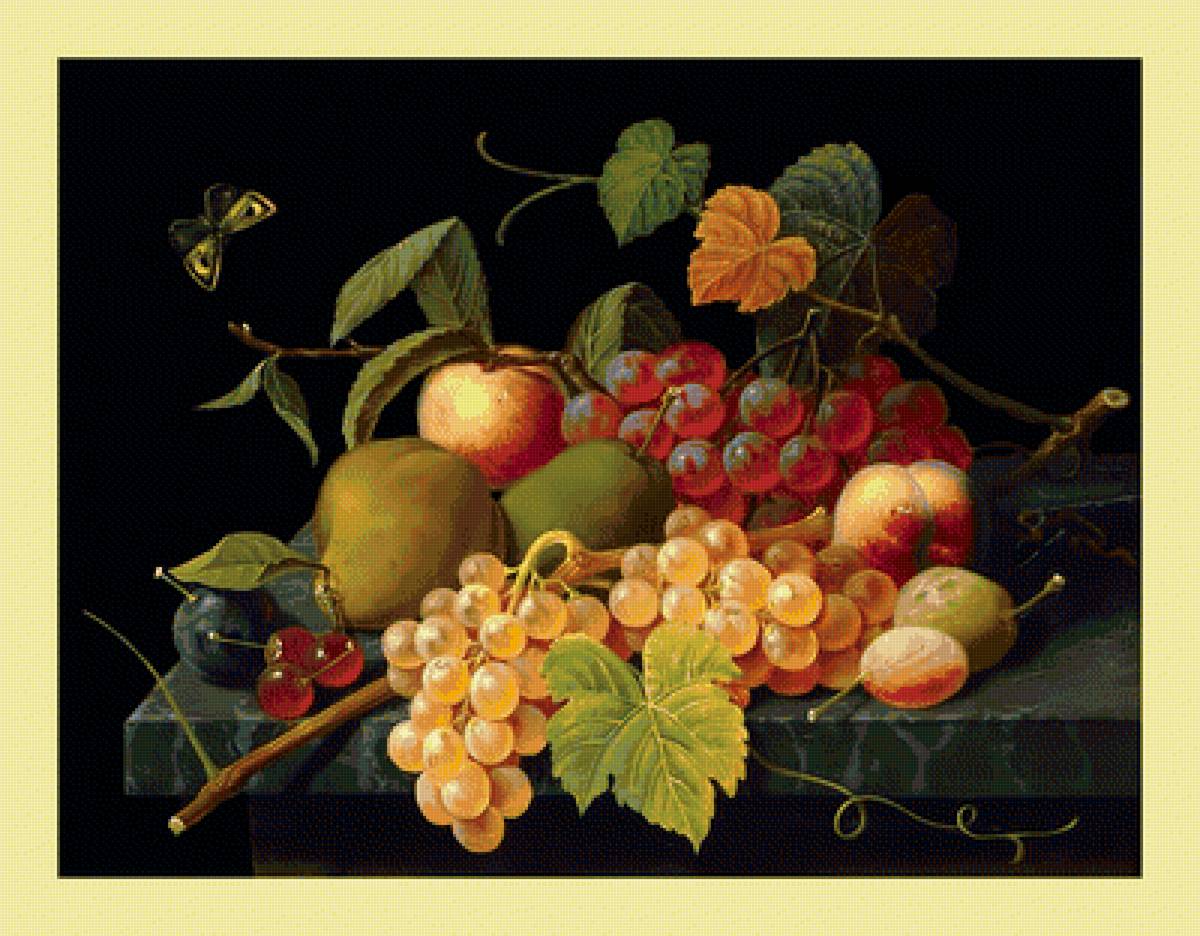 Натюрморт. - мандарин, груши, сливы., виноград, натюрморт, ягоды, фрукты - предпросмотр