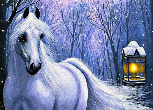 Белая масть - лошадь, зима, фонарь, конь - оригинал