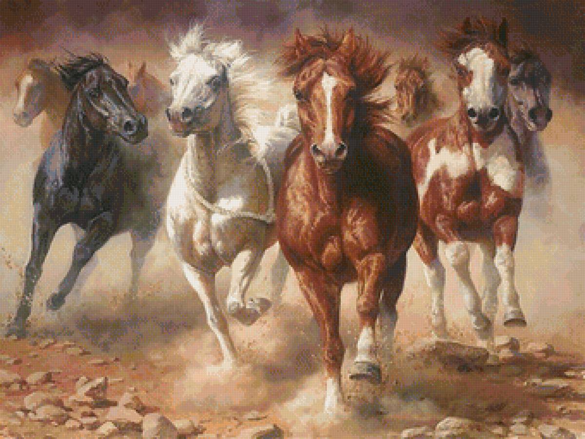 Художник Бонн Маррис - табун, лошади, животные, конь - предпросмотр