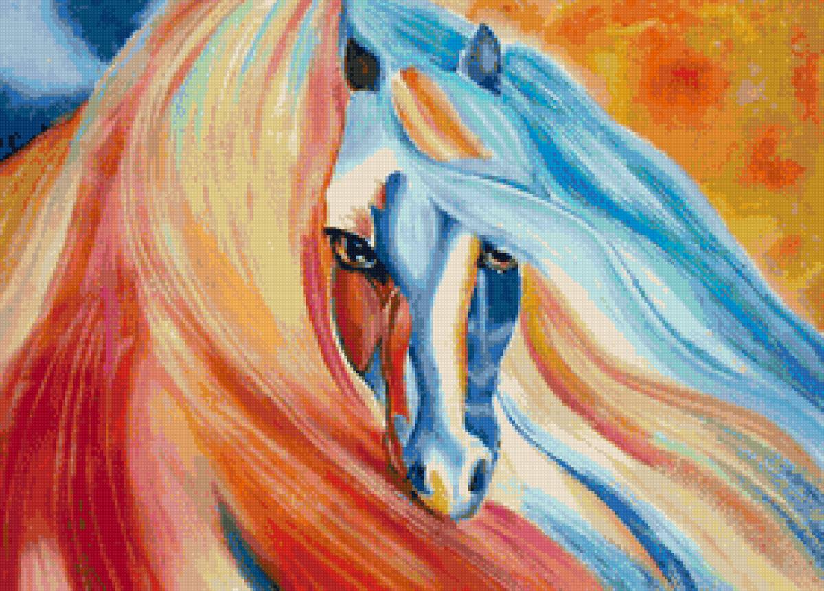 Фантазия разноцветная - краски, лошадь - предпросмотр