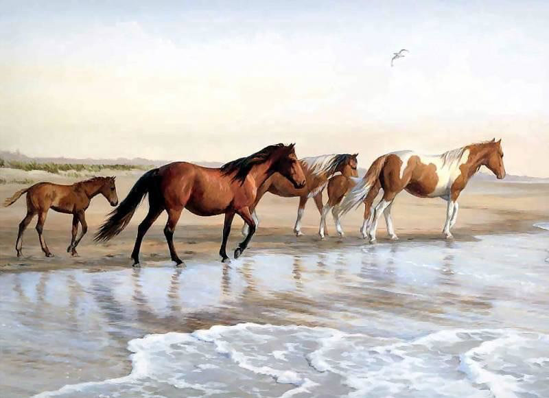 Худ. Пэрис Клейтон Плотин (США) - море, лошади, животные - оригинал