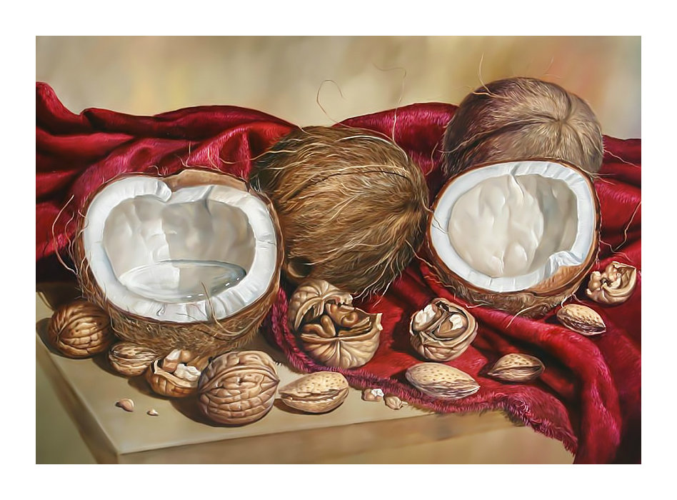 Орехи2. - кокосы, живопись, орехи, натюрморт - оригинал