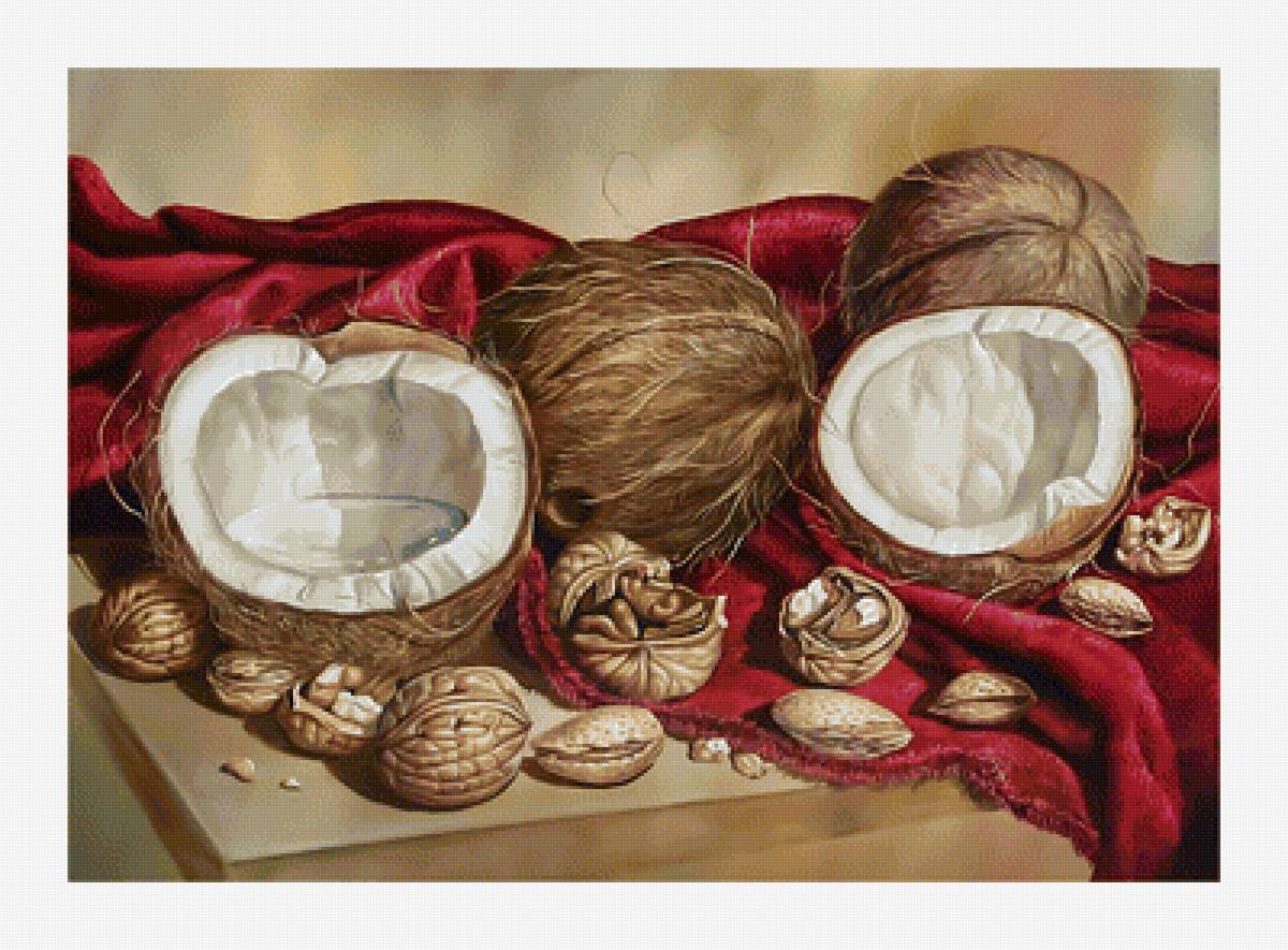 Орехи2. - кокосы, орехи, живопись, натюрморт - предпросмотр