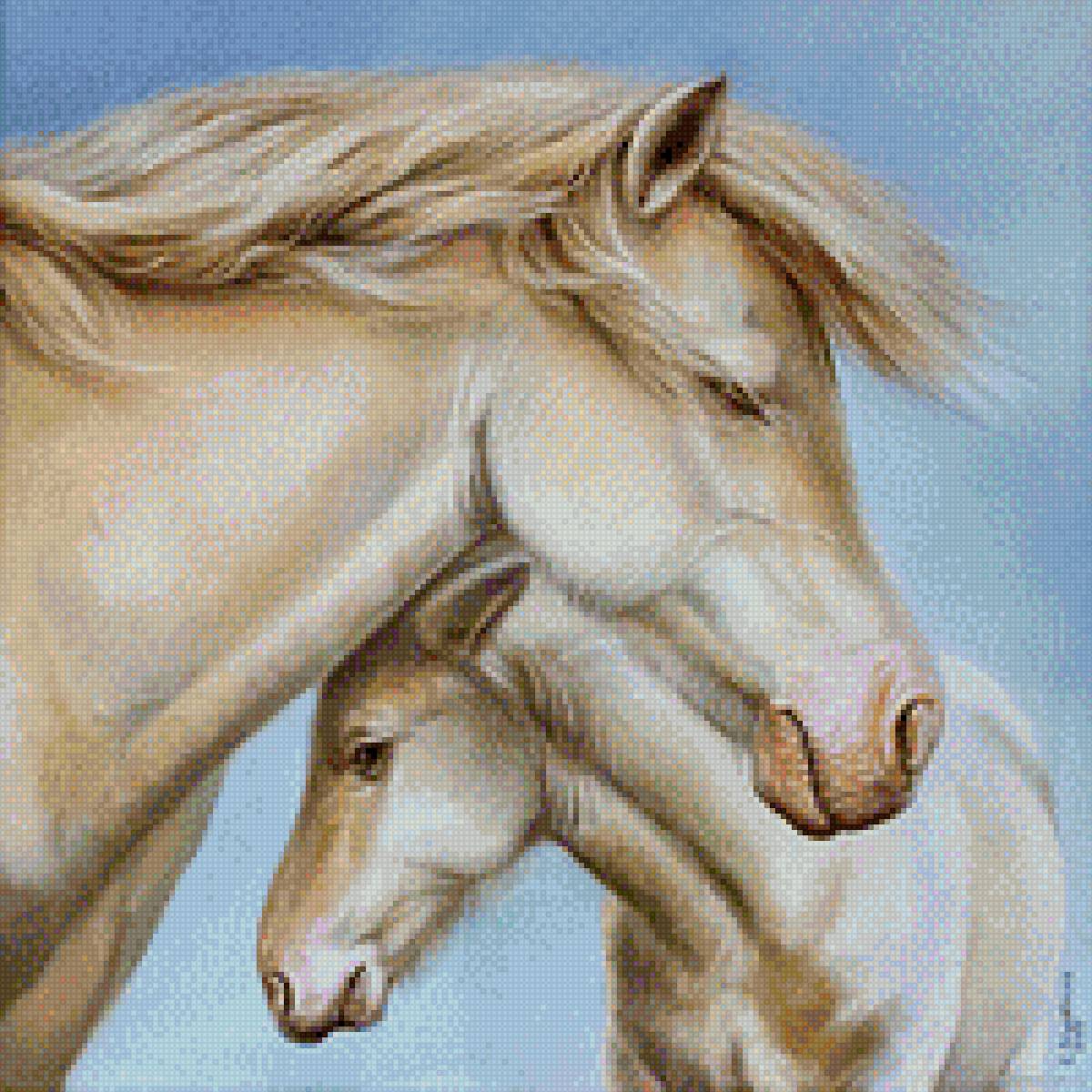 Лошадь белая - лошадь, конь, пара, животные, жеребенок - предпросмотр