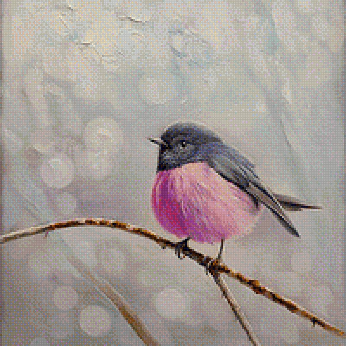 Птицы на ветке - ветка, птицы, картина - предпросмотр