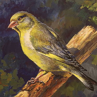 Птичка на ветке - ветка, птицы, картина - оригинал