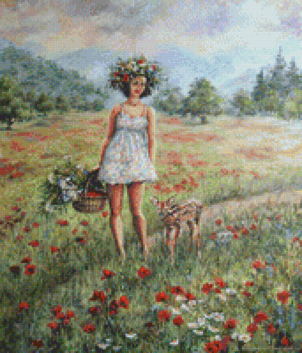 Девушка - Лето - красота, картина, образ, поле, девушка, природа, женщина, лето - предпросмотр