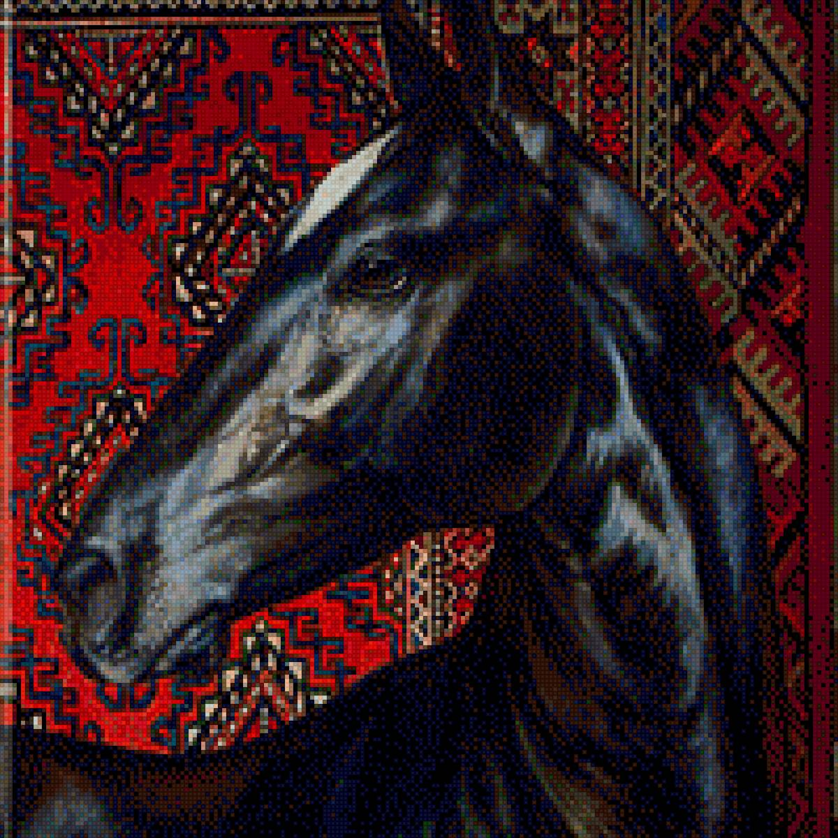 Конь черный - профиль, животные, шея, картина, лошади, конь - предпросмотр