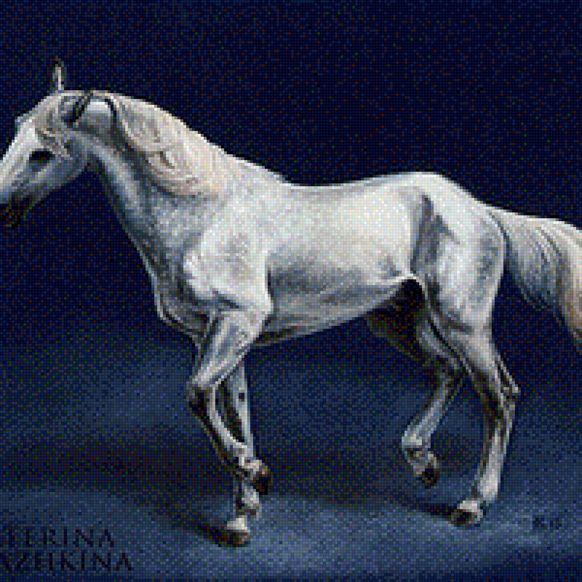 Лошадь белая - животное, белая, лошадь, картина - предпросмотр