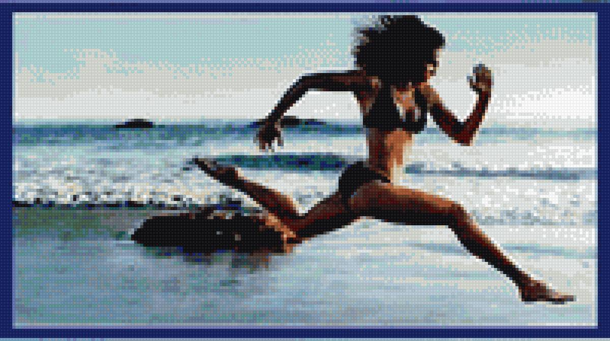 Девушка, бегущая  по краю прибоя - девушка, берег моря, бег - предпросмотр