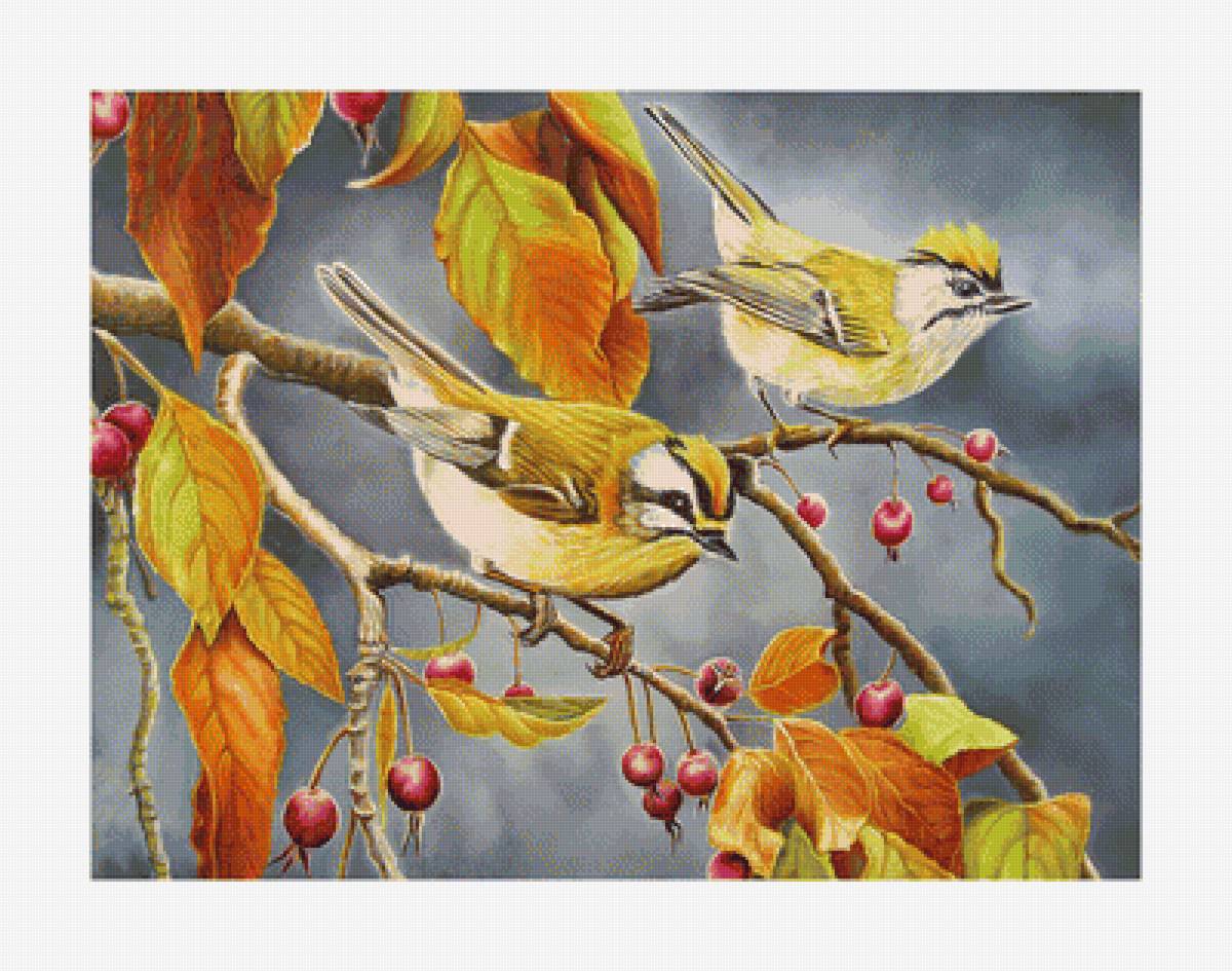 Синички. - живопись, акварель, птицы, осень, синицы - предпросмотр