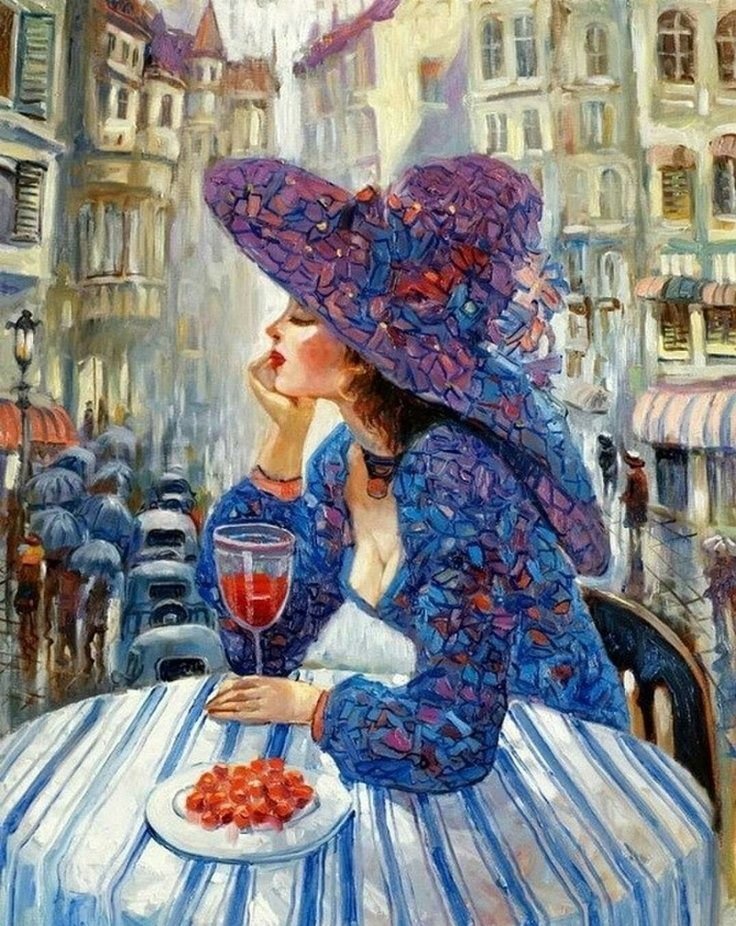 наедине с собою - девушка, улица, город, кафе, дождь, вино - оригинал