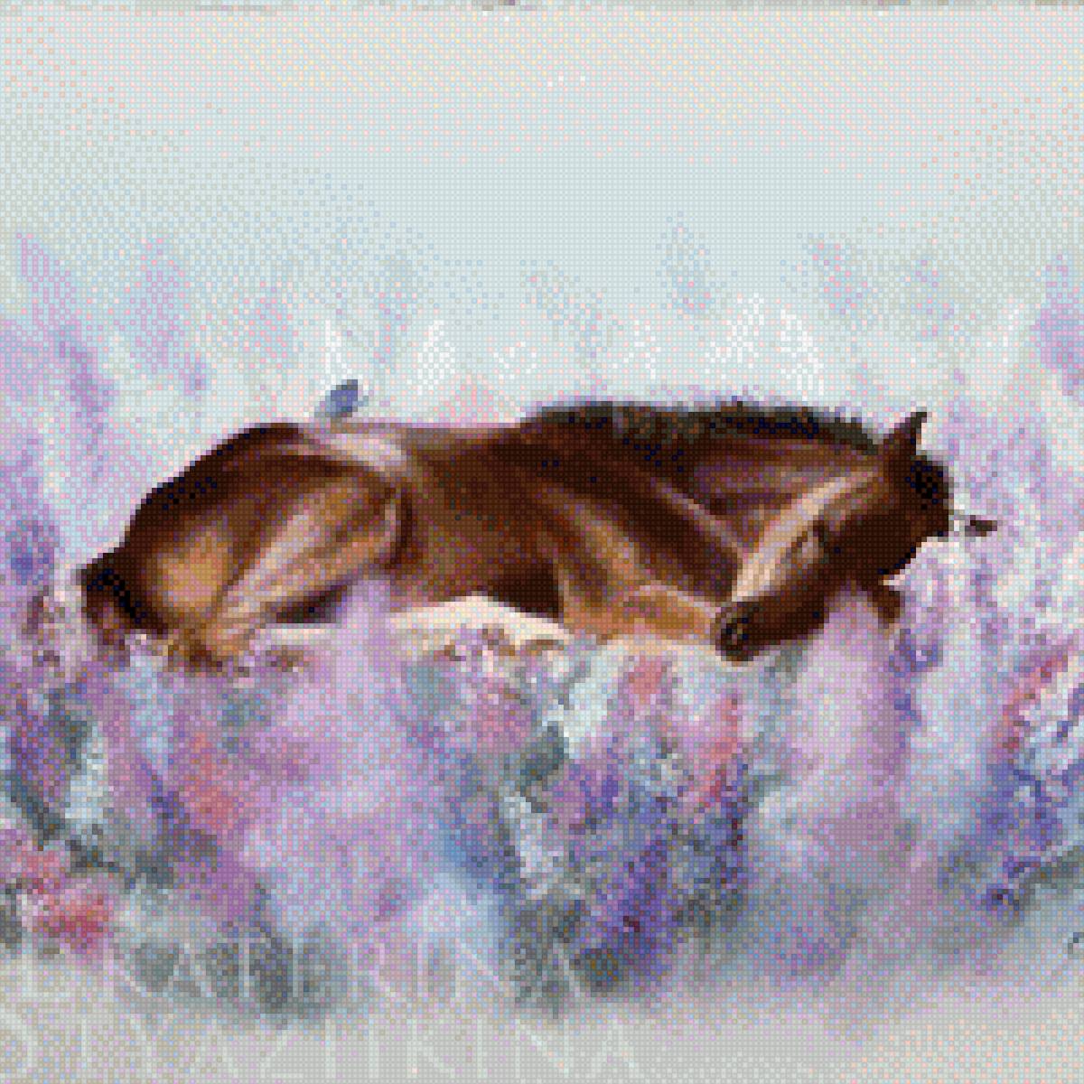 Жеребенок - картина, конь, река, жеребенок, животное, лошадь - предпросмотр