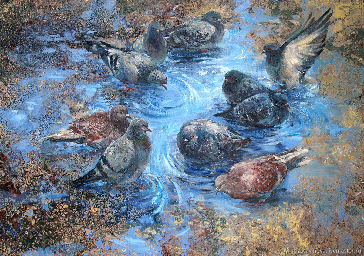 Голуби - природа, голуби, картина, птицы - оригинал