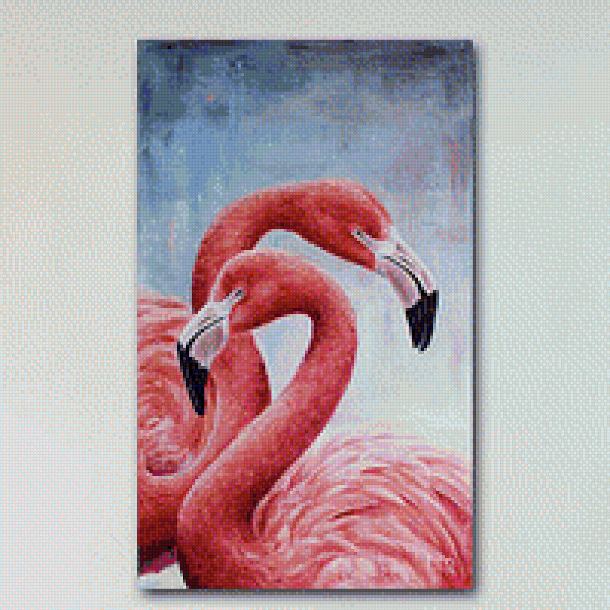Фламинго - птицы, картина, фламинго, пара - предпросмотр