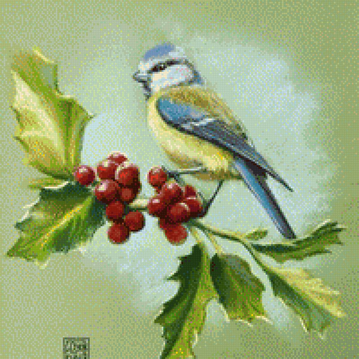 Птицы на ветке - ветка, картина, птицы - предпросмотр