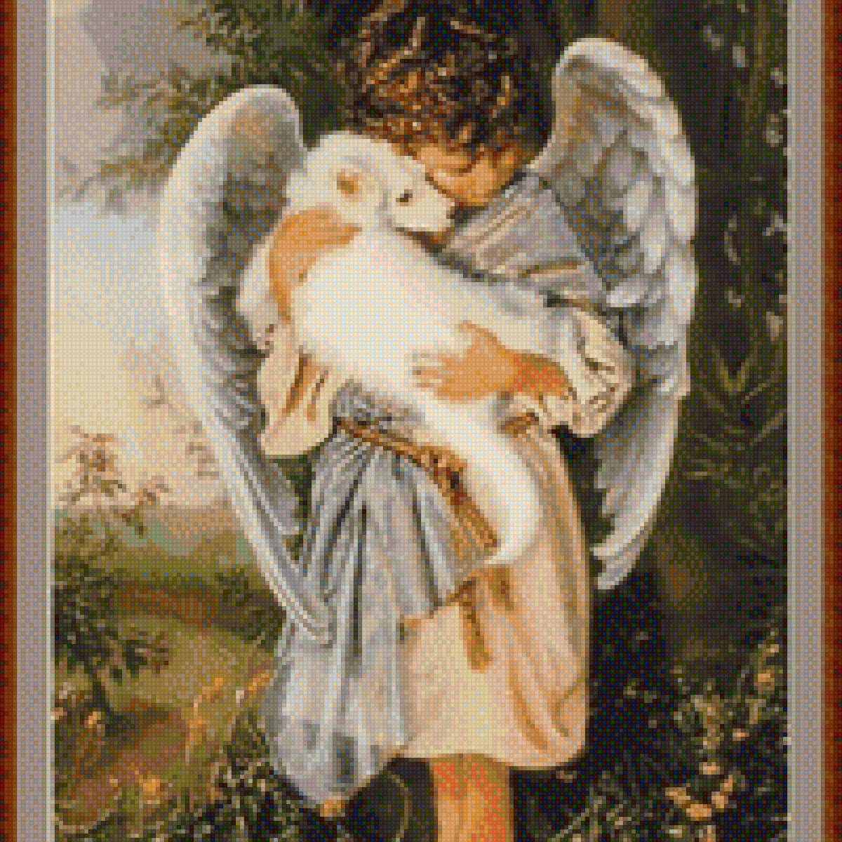 Ангел и щенок - картина, щенок, ангел - предпросмотр