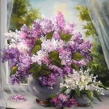 Схема вышивки «Сирень на окне»