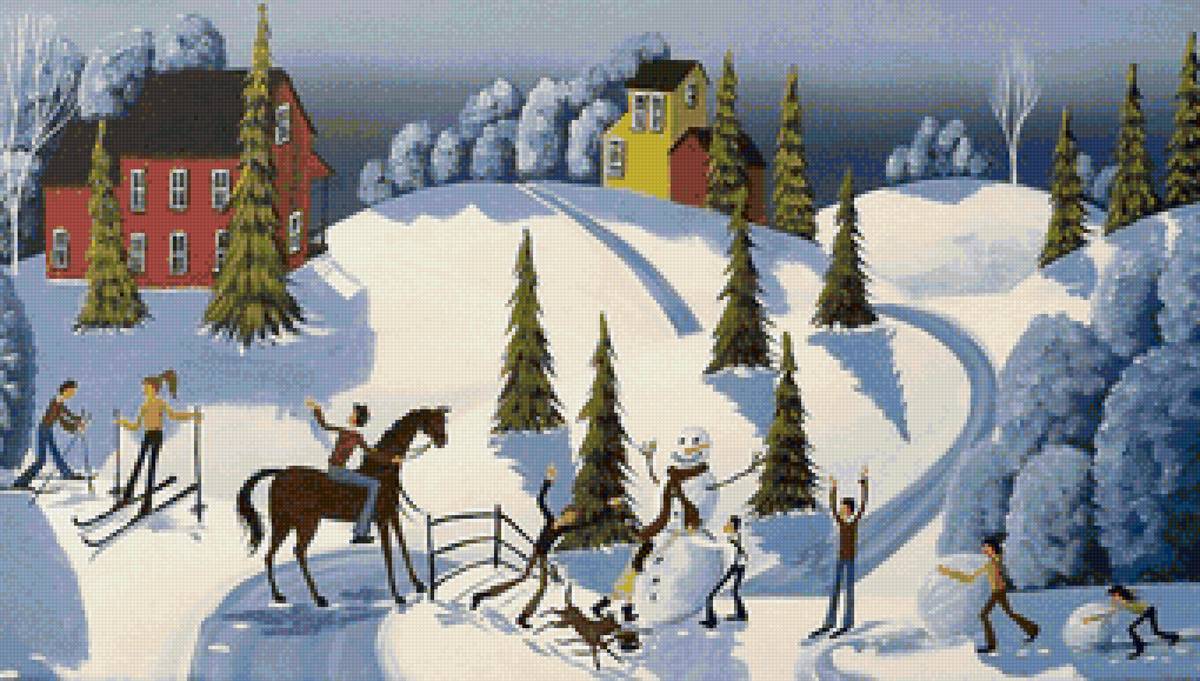 Зимние забавы - люди, зима, пейзаж - предпросмотр