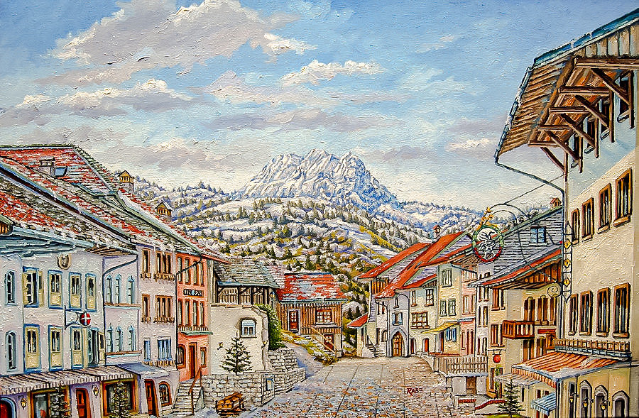 Gruyeres Switzerland-Swiss Alps Village. - mike rabe painter.landscapes.cityscapes. - оригинал