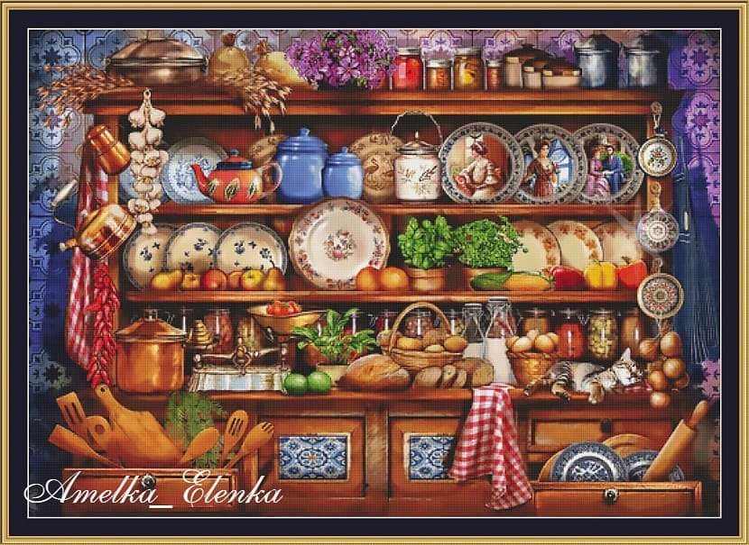 Кухонный шкаф - шкаф, кухня, картина, продукты - оригинал