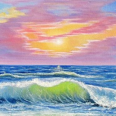 Рассвет и море - картина, волна, море, рассвет - оригинал