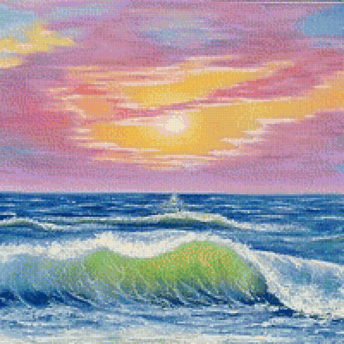 Рассвет и море - картина, волна, рассвет, море - предпросмотр