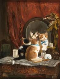 Котята перед зеркалом сидят - котята, картина, зеркало - оригинал