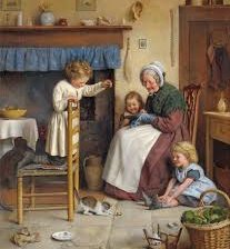 Бабушка играет на кухне с детьми