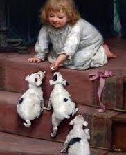 Девочка со щенками на лестнице