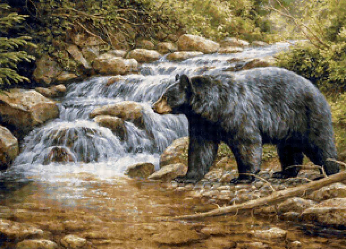 худ. Розмари Милетт Гризли - природа, лето, ручей, медведь - предпросмотр