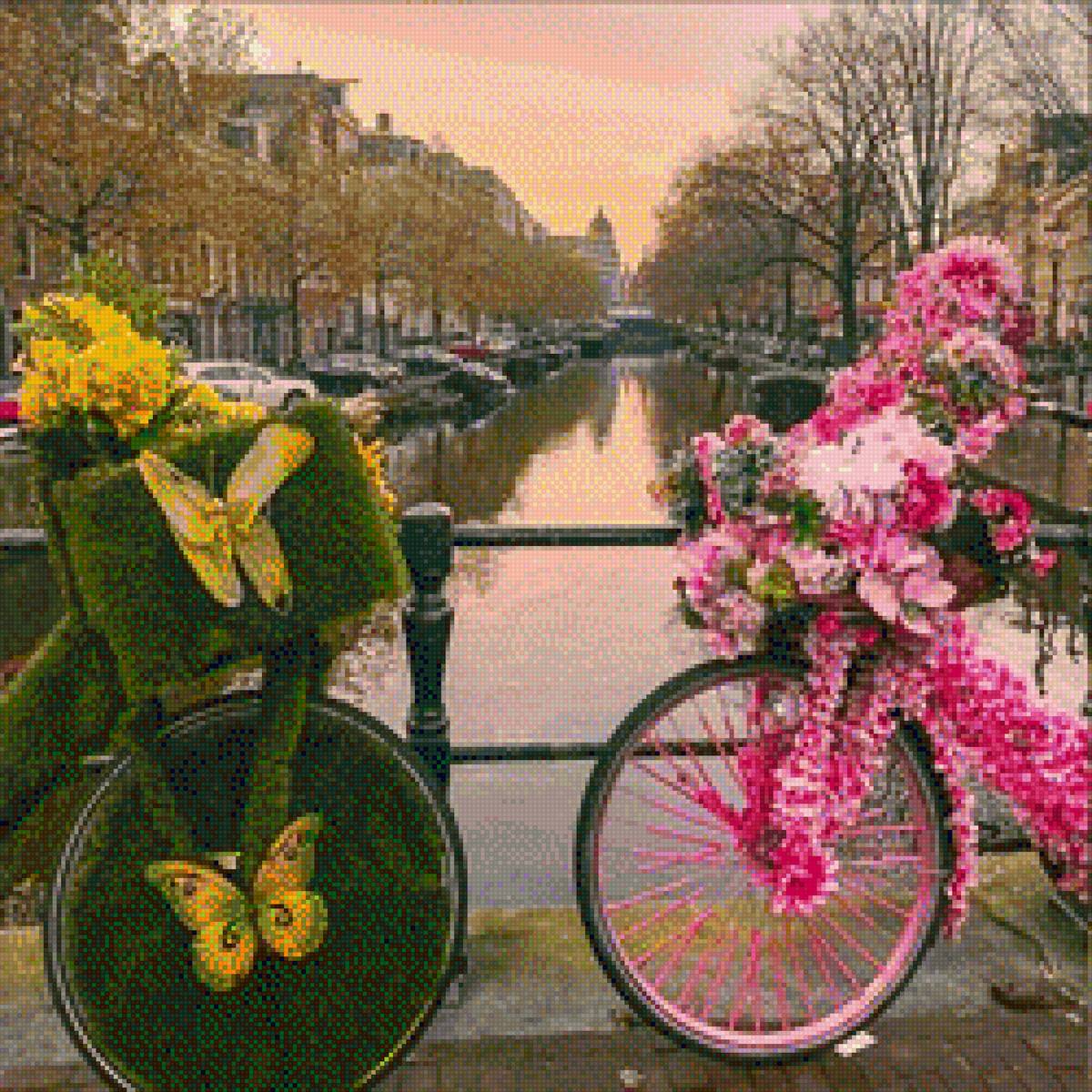 Пара - цветы, велосипед, река - предпросмотр