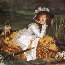 Young Lady & Her Pet Pug in a Boat.