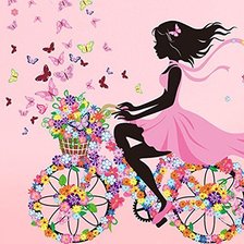 chica en bicicleta de flores