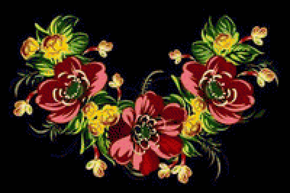 Цветочный мотив на вышиванку - цветок, природа, фрагмент, мотив, растение, узор - предпросмотр