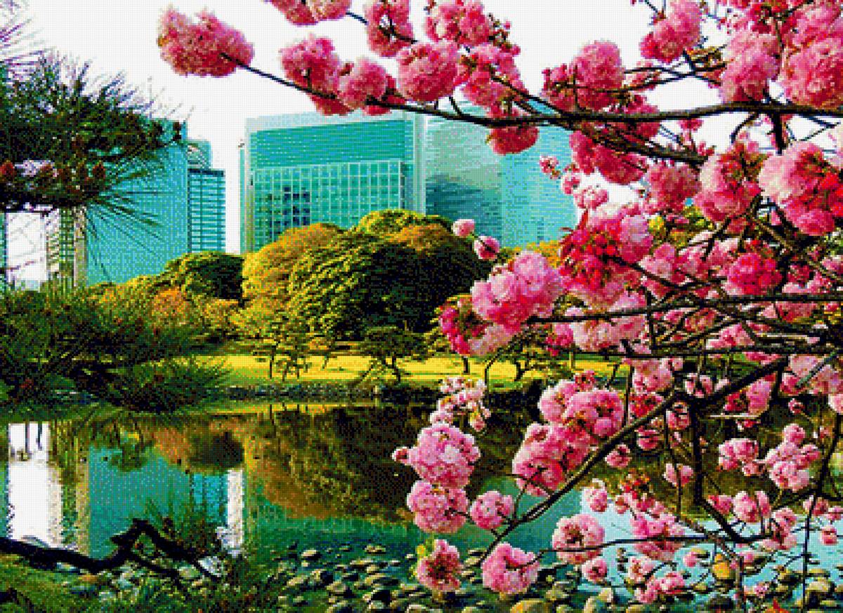 Пейзаж - озеро, деревья, дома, пейзаж - предпросмотр