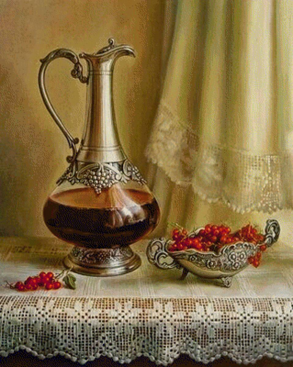 Натюрморт - красная смородина, кувшин - предпросмотр