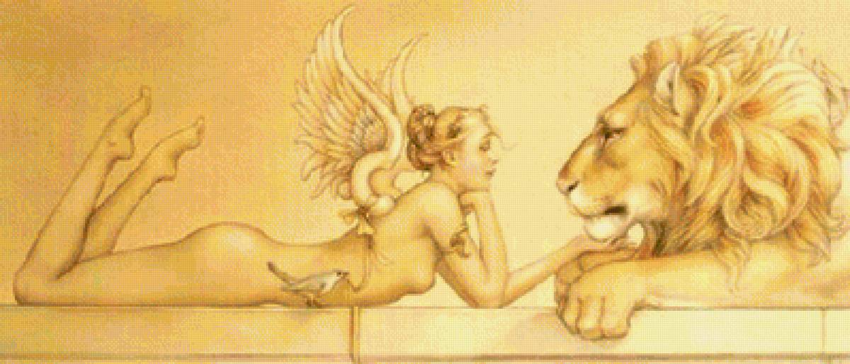 Девушка и лев - лев, девушка - предпросмотр