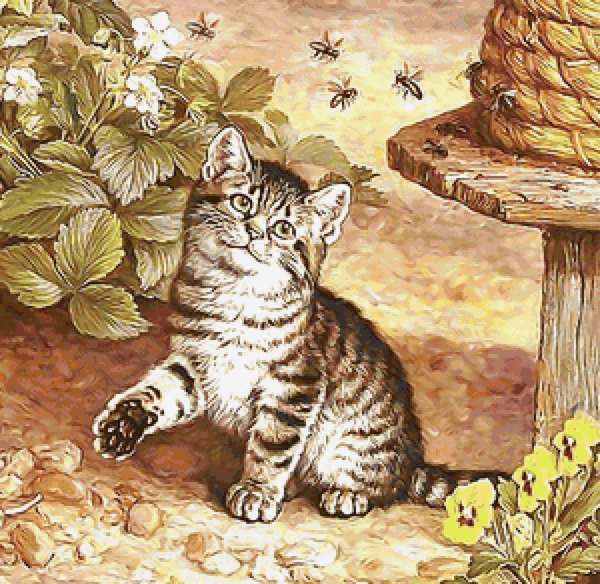 котенок - земляника, пчелы, котенок - предпросмотр