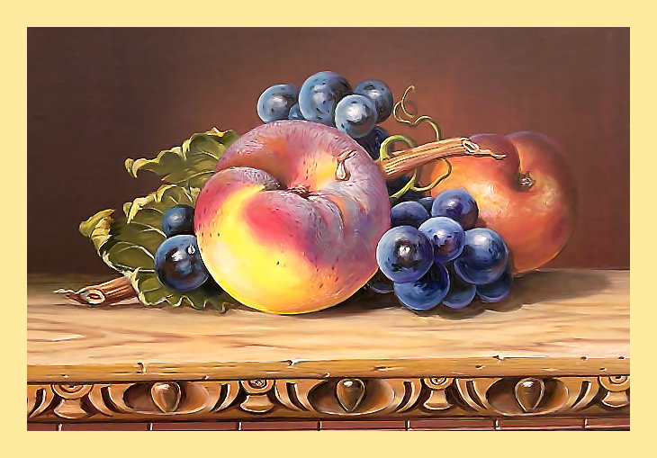 Серия "Натюрморты". - виноград, фрукты, персик, натюрморт - оригинал