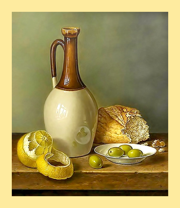 Серия "Натюрморты". - лимон, оливки, хлеб, натюрморт - оригинал