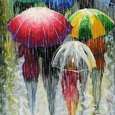Под зонтами в дождь