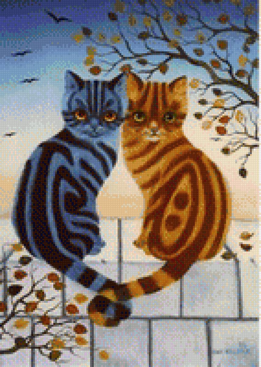 Коты на  заборе - коты, картинки, животные, образы, пара, забор - предпросмотр